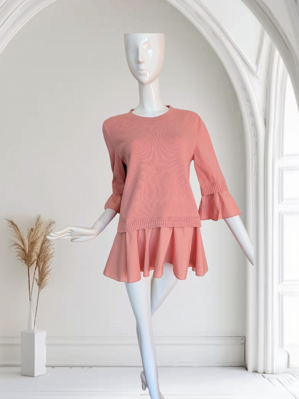 COS Coral Pink Ruffle-Hem Knit Top